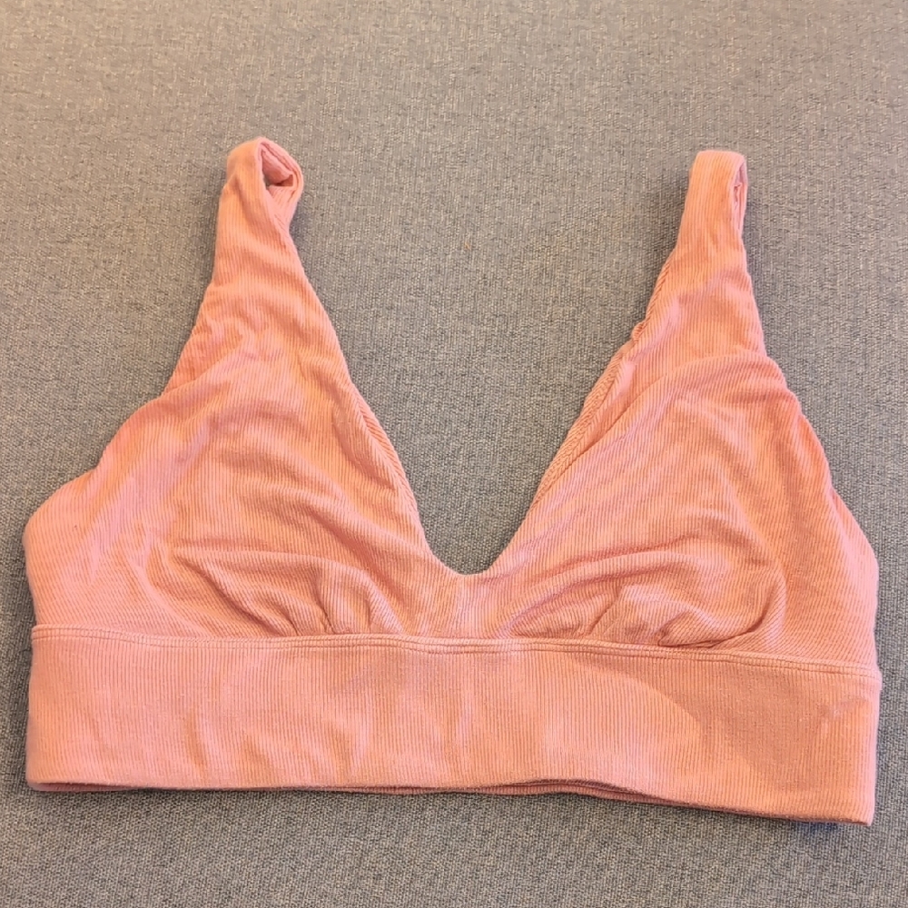 Ribbed V-Neck Bralette in Dusty Rose